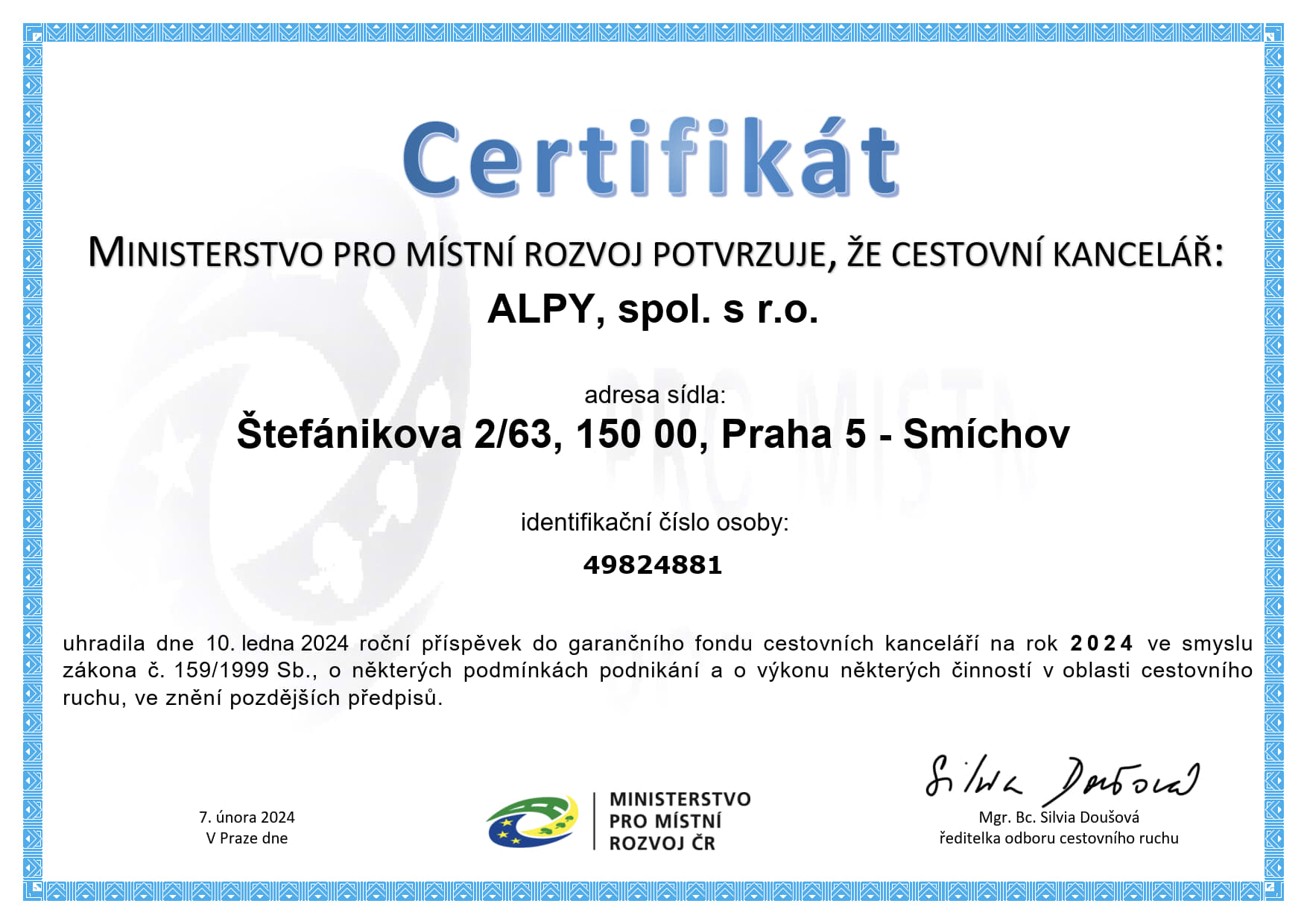 Potvrzení garanční fond